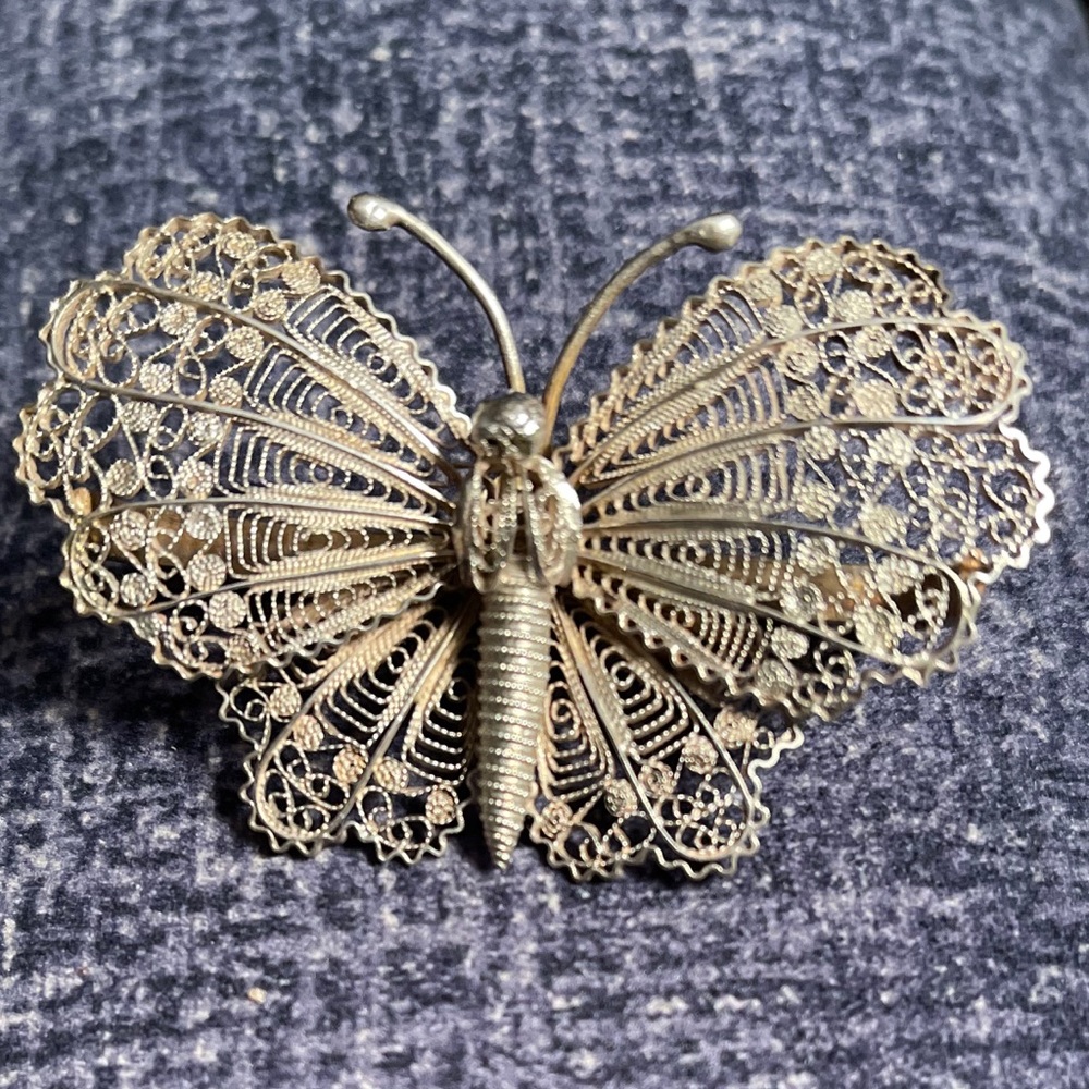 Vintage Silver Filagree Butterfly Brooch